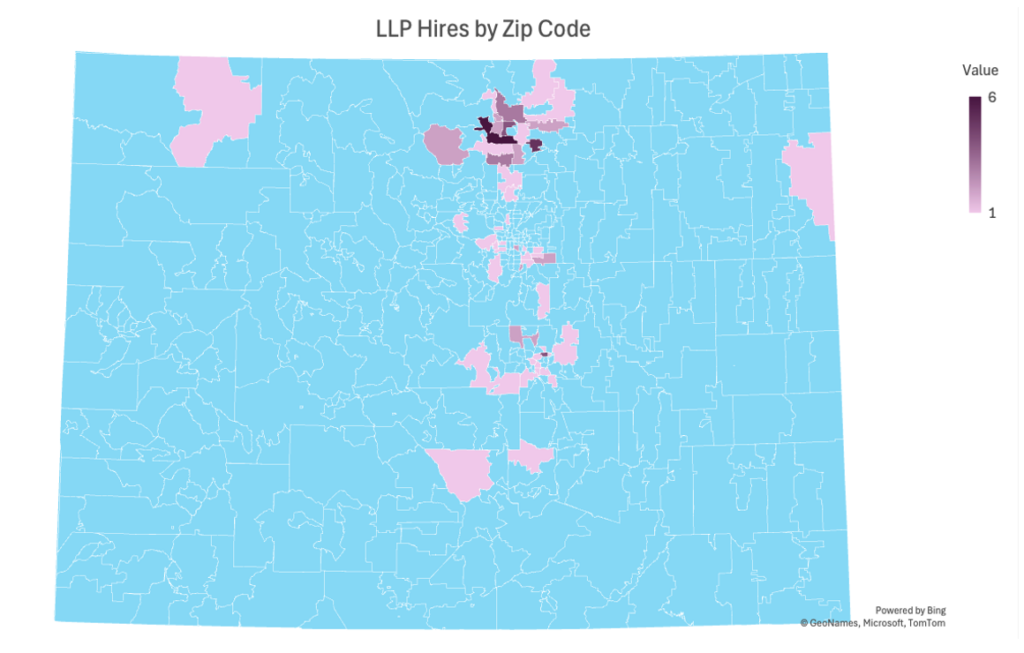 geographic hires from year one of the Colorado LLP program